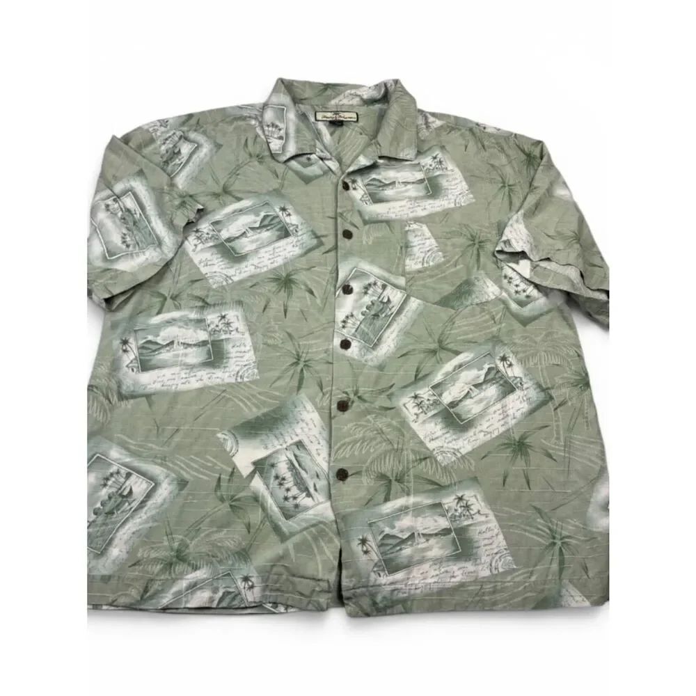 Tommy Bahama Mens Silk Camp Shirt Postcard Print Coastal Aloha Lightweight XL